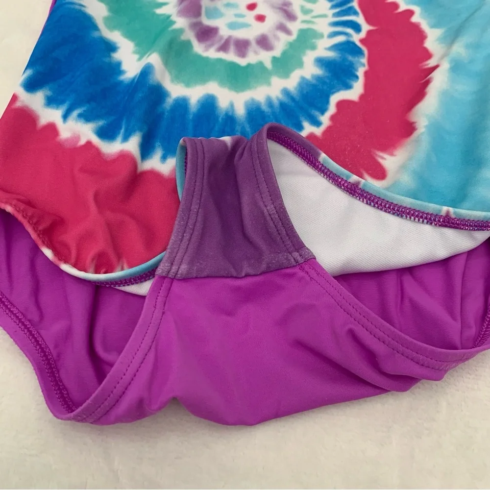 Lands End Girls‎ Size 12 Tie Dye Spiral One Piece Swimsuit Purple Racerback